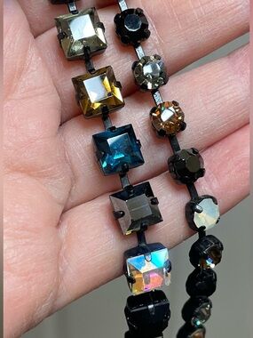 Multicolor Crystal Link Bracelet in Black Settings